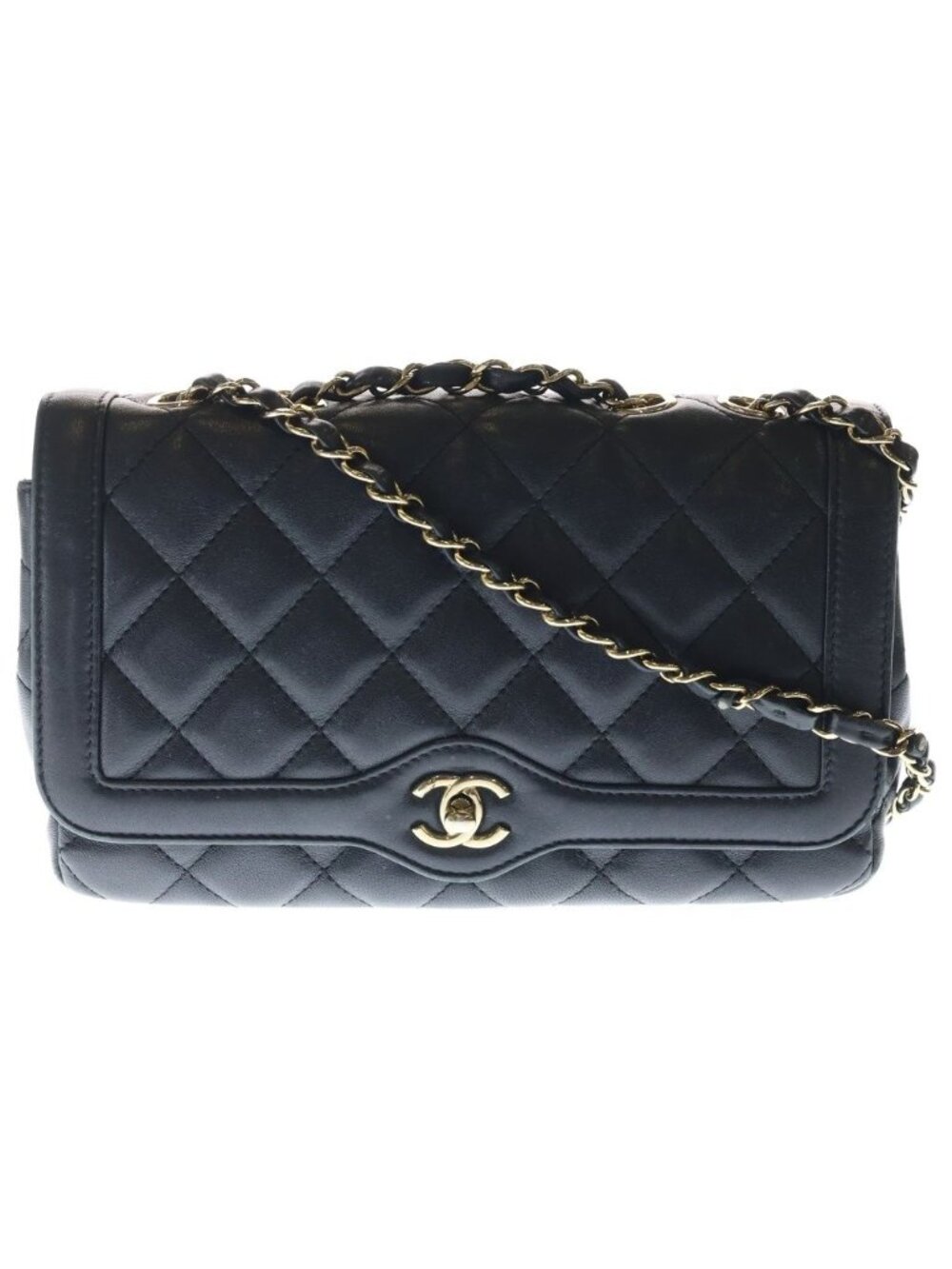 Chanel 25 S Flap S Chain Shoulder Bag Black Lambskin Gold